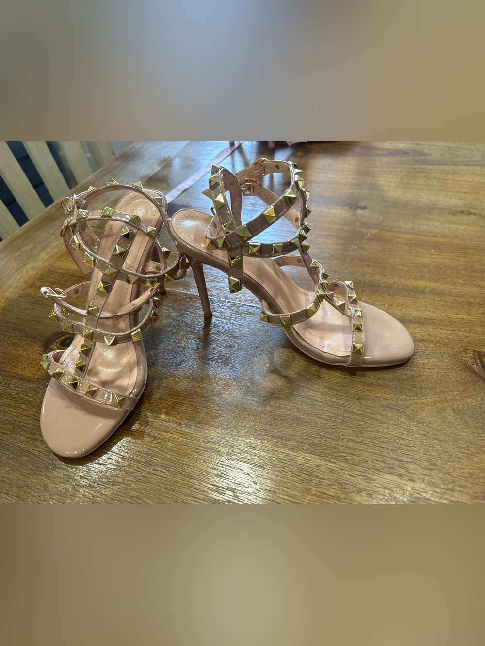 Studded Strappy High Heel Sandals in Blush